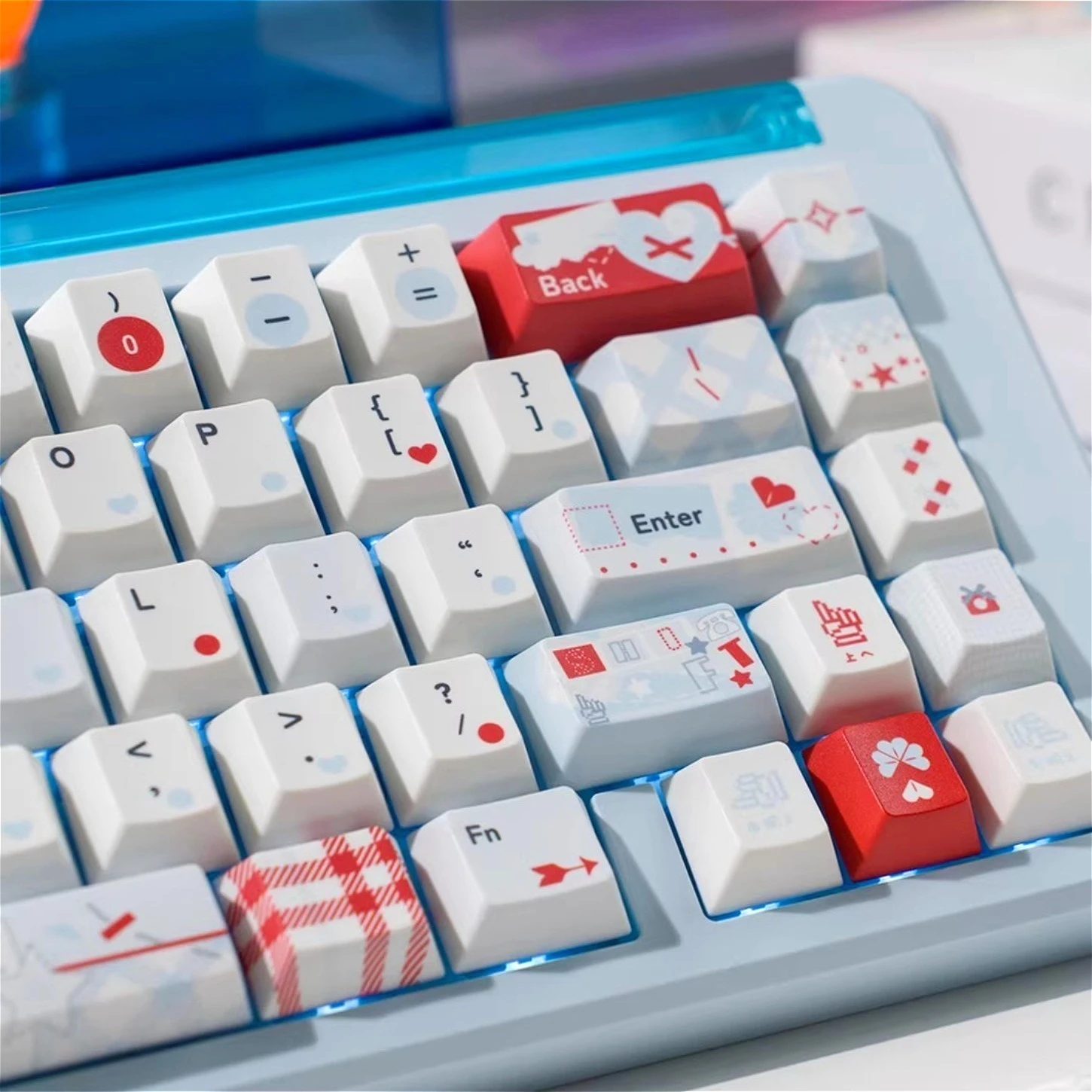 Whisper Themed Cherry Keychain Kit PBT 143 Key Minimalist Style Light Blue Adaptable Magnetic Shaft Mechanical Keyboard