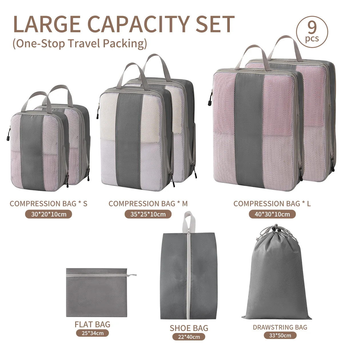 4/6/8Pcs Compression Packing Cubes for Travel, Luggage Organizer Bags for Clothes Shoes, Toiletry Makeup Storage Set