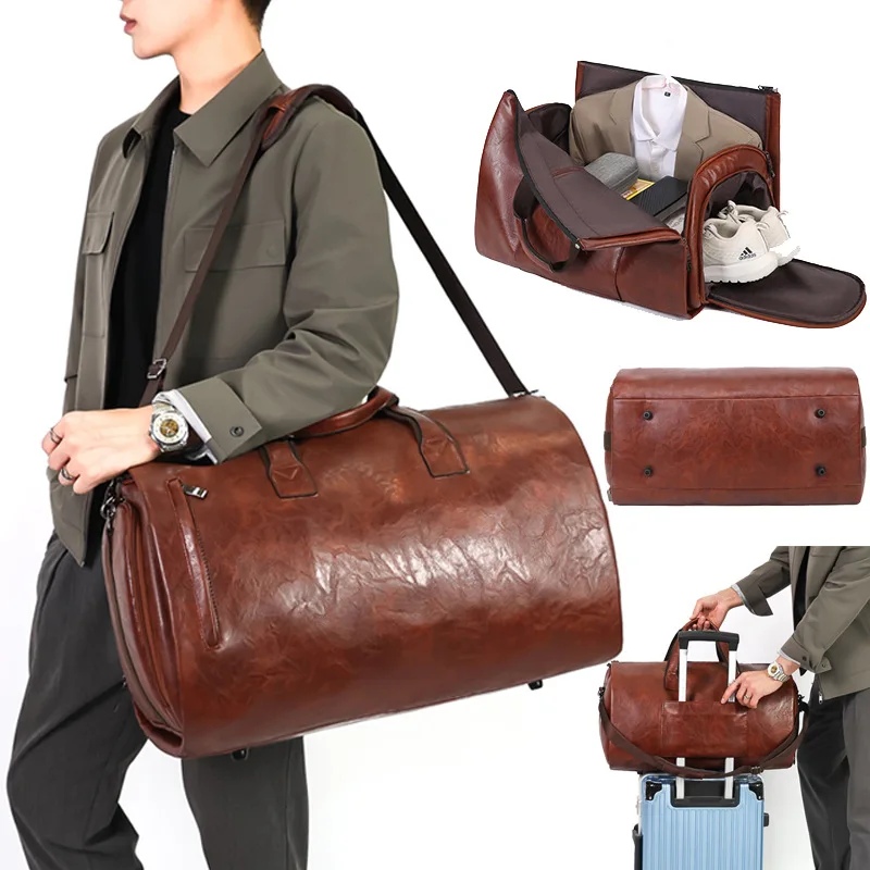 Retro Fashion Suit Bag for Travel, Foldable Business Duffel Bag with Shoe Compartment, Handheld Carry On Luggage for Men Women
