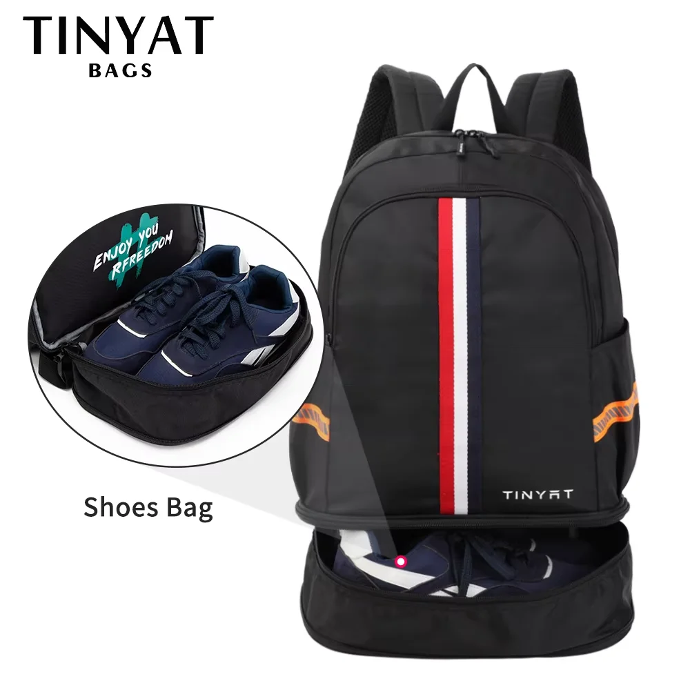 TINYAT Sports Backpack Women's Waterproof Bag Purse Back to School Men's Foldable Travel Backpack with Shoe Storage for Gym