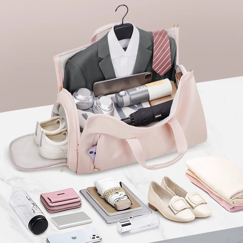 Waterproof PU Leather Suit Storage Travel Bag with Shoe Pocket Large Capacity Luggage Handbag Multifunctional Travel Organizer