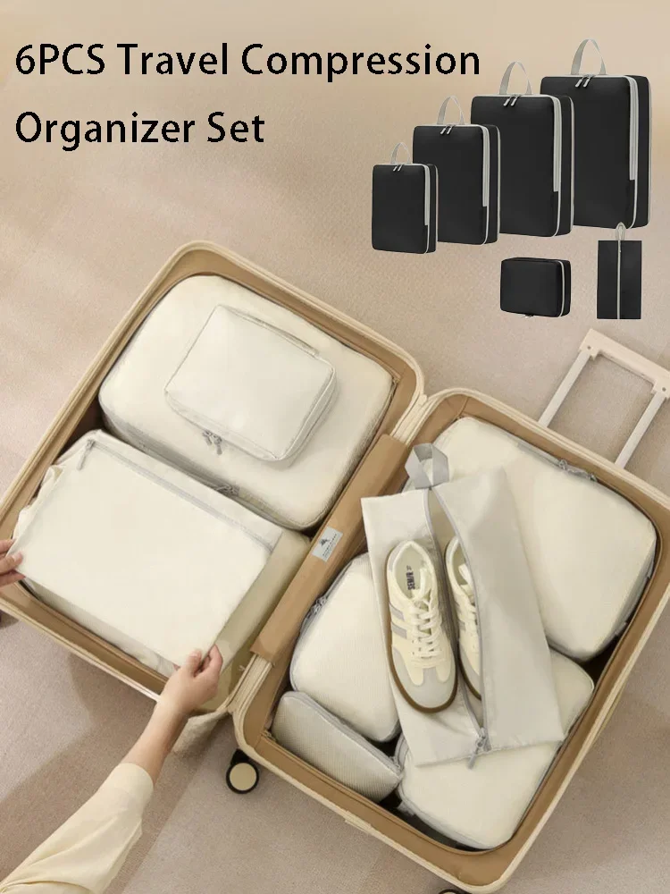 Compression Packing Cubes Travel Organizer Set Space Saving Luggage Storage Bags Clothes Shoe Toiletry Bag Suitcase Organizer