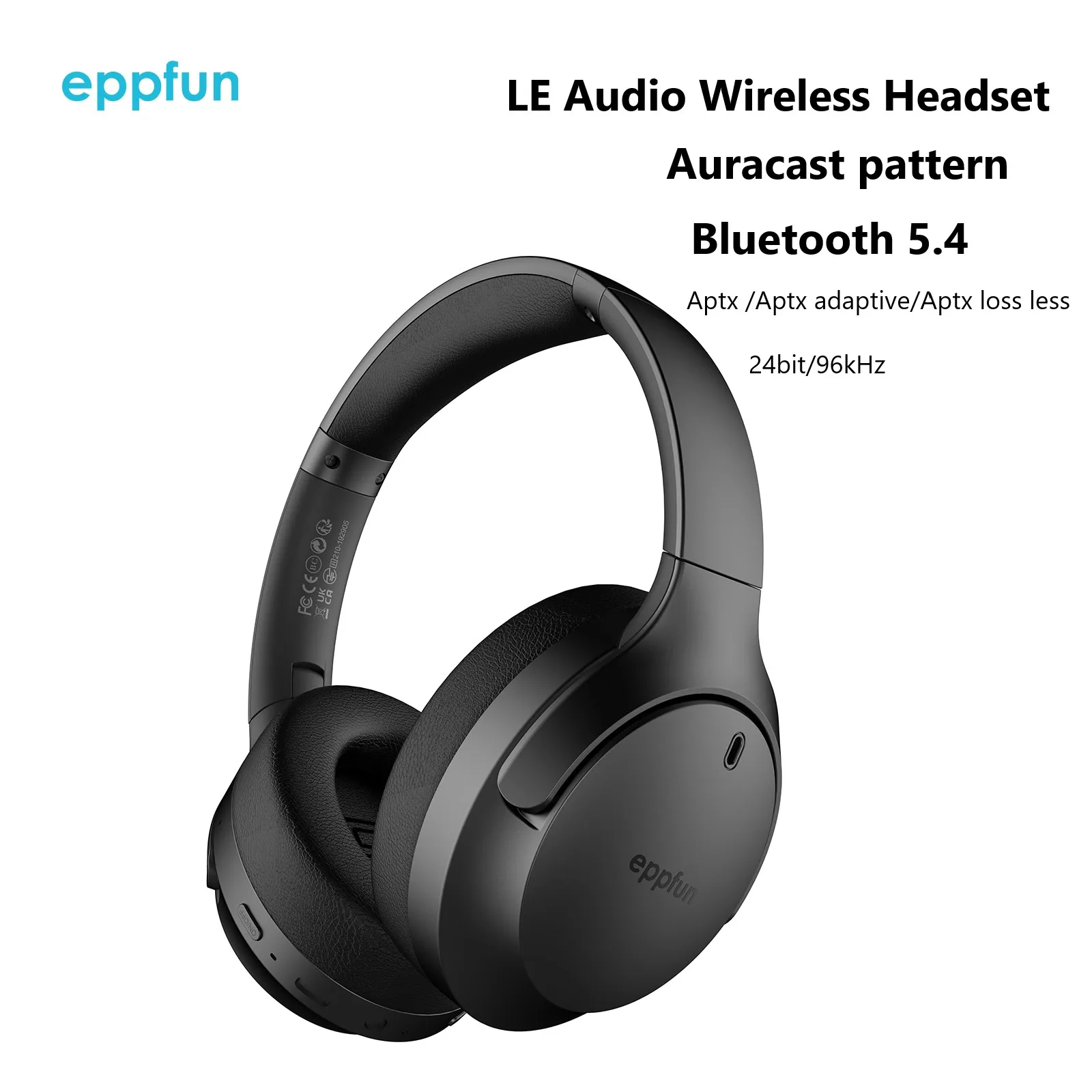 Eppfun LE Audio Over Ear Bluetooth 5.4 Headphones with Mic, Aptx Lossless/LC3/Auracast Headset for Music Gaming TV Watching