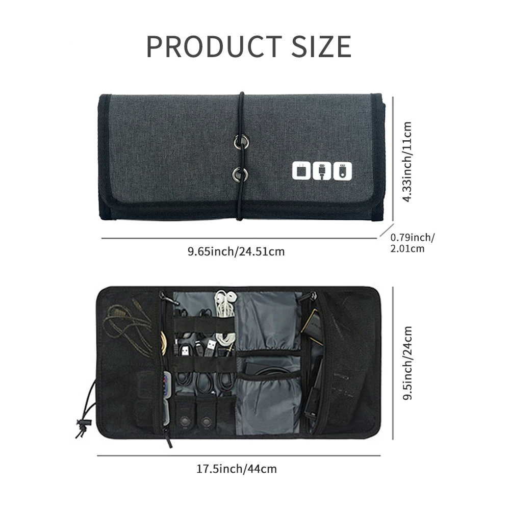Home Cable Organizer Pouch | Roll-Up Electronic Storage Bag for USB Cables, Charger & Phone Tech Accessories