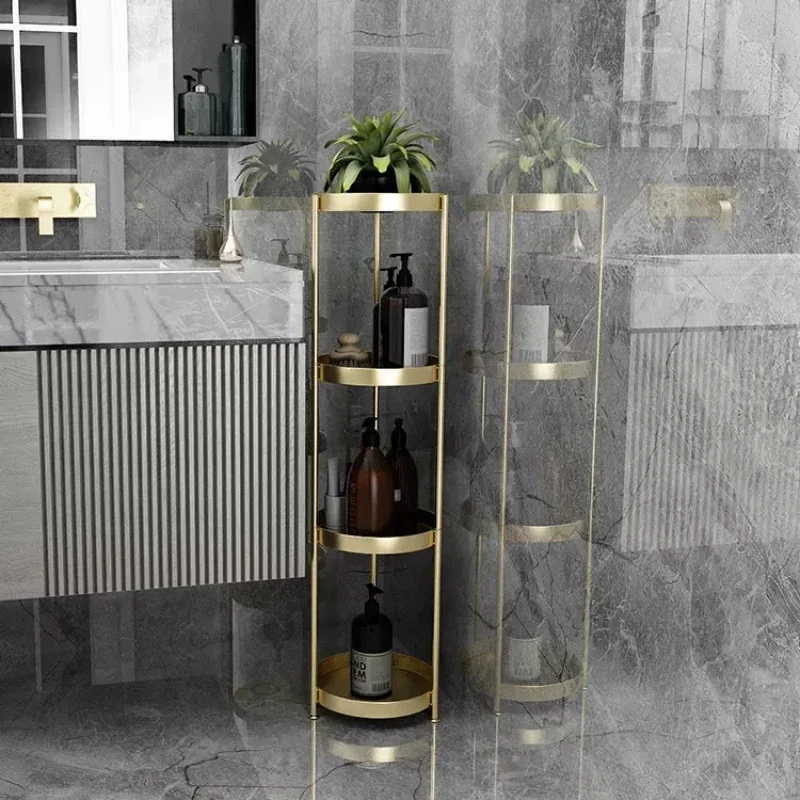 Light Luxury Multi Layer Bathroom Organizer Corner Floor Tripod Home Storage Shelf Living Room Plant Holder