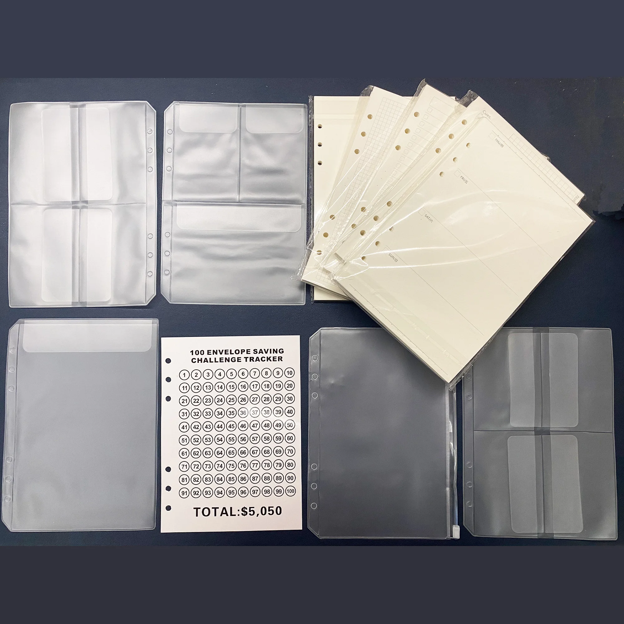 Binder Pockets A5 6-Hole Zipper Binder Pockets Waterproof PVC Cash Budget Envelopes Loose Leaf Bag For Binder Notebook Planner