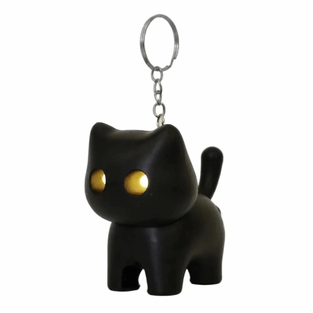 Portable Cat Night Light Keychain Novelty Creative Mini Flashlight Key Ring Cartoon Animal Black Car Ornament Birthday Gift