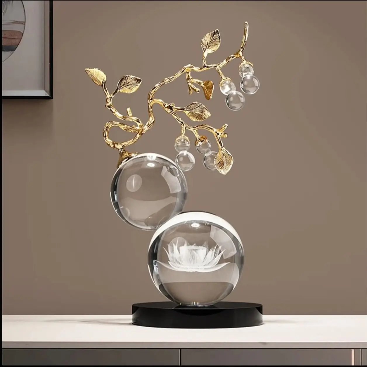 YJQ premium light luxury lotus crystal gourd ornament creative home living room wine cabinet office decoration
