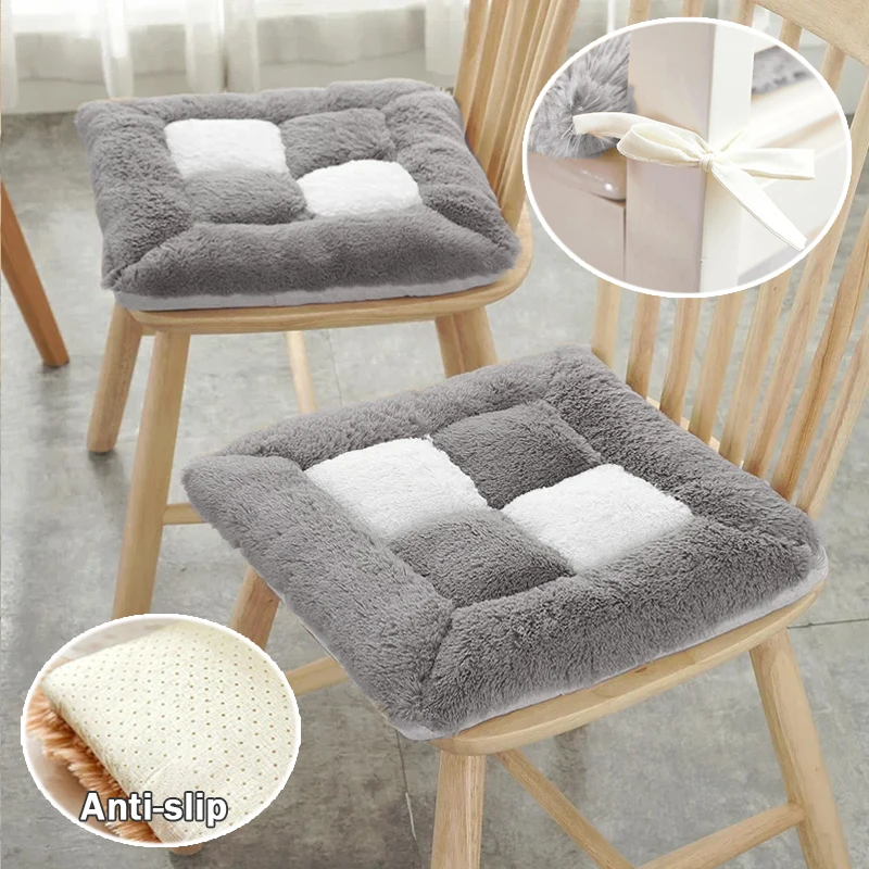 Premium Plush Seat Cushion Square Design Non Slip Bottom All Season Use Pad with Lace for Dining Chair Office Stool Home Decor