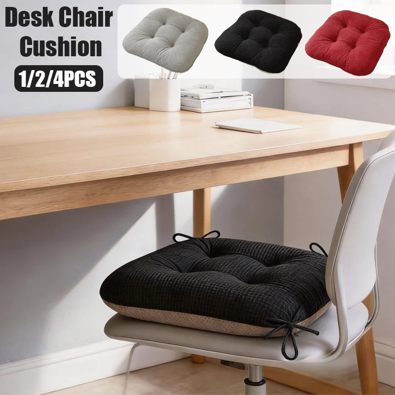 Premium Corduroy Seat Cushion Anti-slip Bottom Pearl Cotton Filling Comfortable Chair Pad with Fixed Strap for Office Home Decor