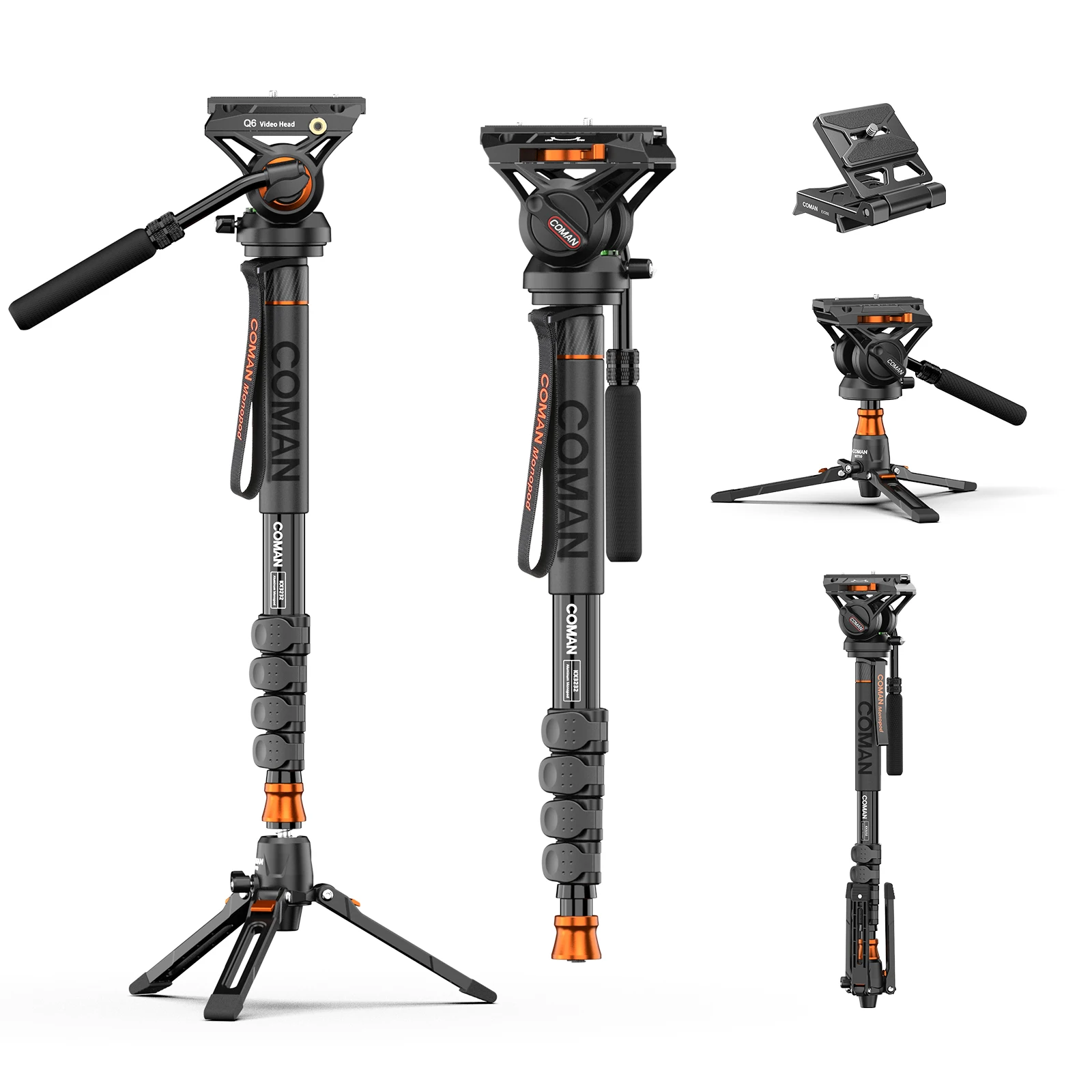 COMAN 73.2 inch Professional Camera Monopod Portable Travel Video Monopod With Removable Tripod Stand Base For DJI RS4 Manfrotto