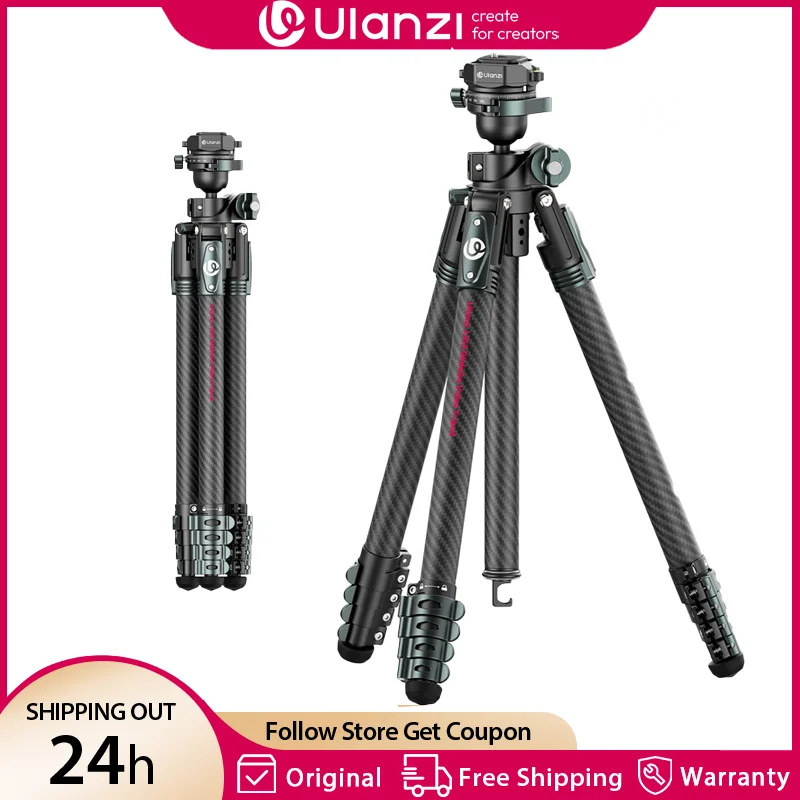 Ulanzi JJ05 1.84M GlideGo Video Professional Tripod with 360° Pan BallHead UKA Quick Release Carbon Fibre Camera Tripod Load 5KG