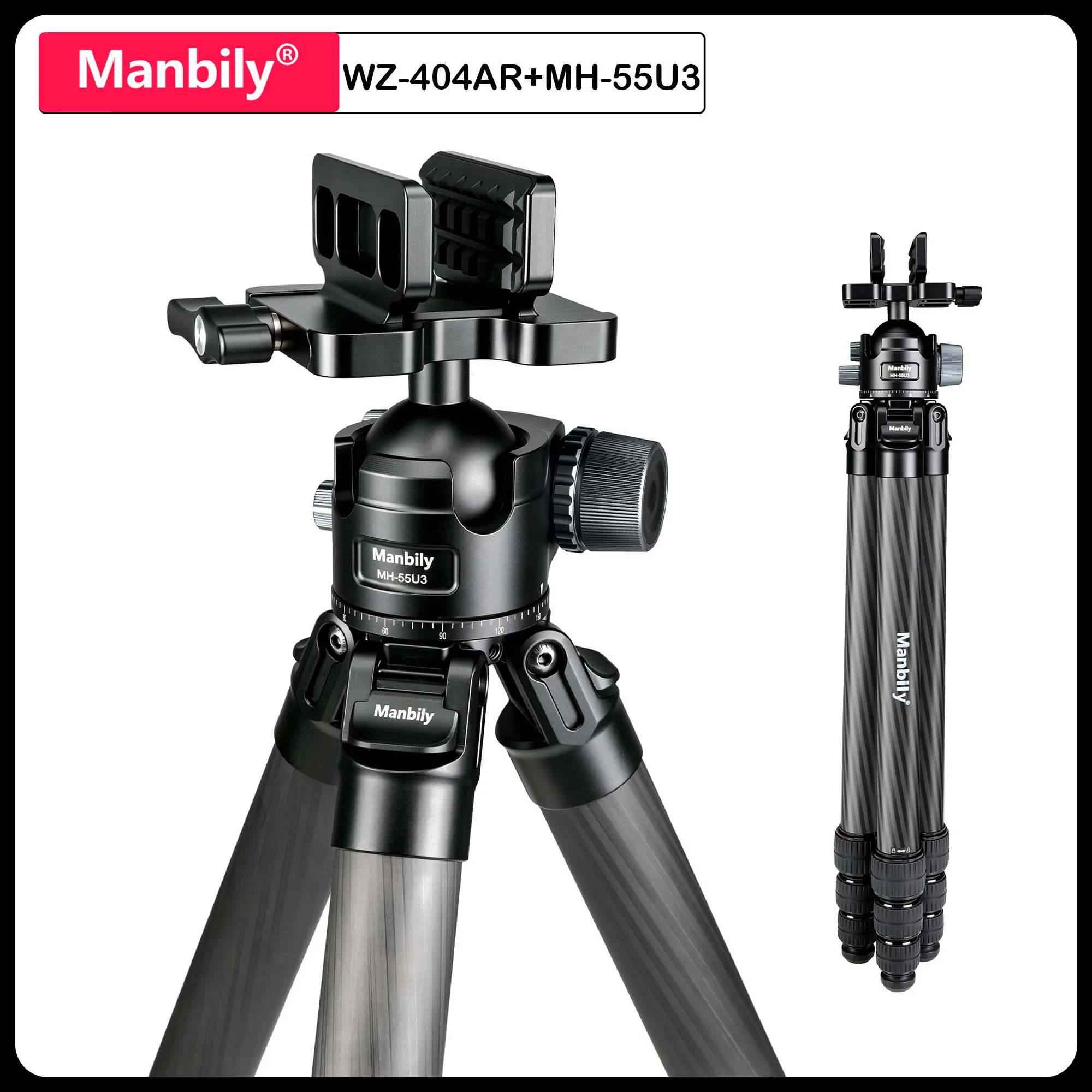 Manbily WZ-404AR 58.7Inch Carbon Fiber Tripods Heavy Duty Outdoor Tripod for Hunting with MH-55 Max.Load 30kg