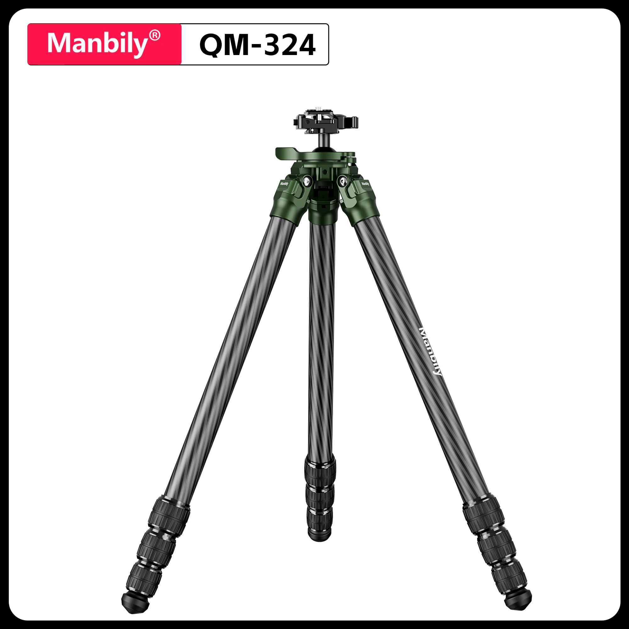 Manbily QM-324 Arca-Swiss Carbon Fiber Tripod For Camera Hunting Heavy Duty Professional Camera Tripod Max Load 44lbs/20kg