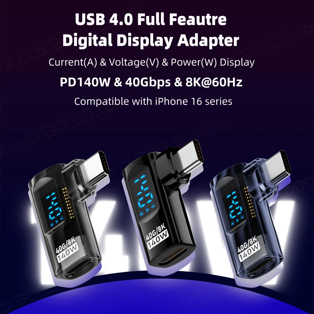 LED Display 140W USB4.0 40Gbps Type C to C OTG Adapter 8K@60Hz 5A Fast Charging Cable for iPhone 16 15 Tablet Laptop