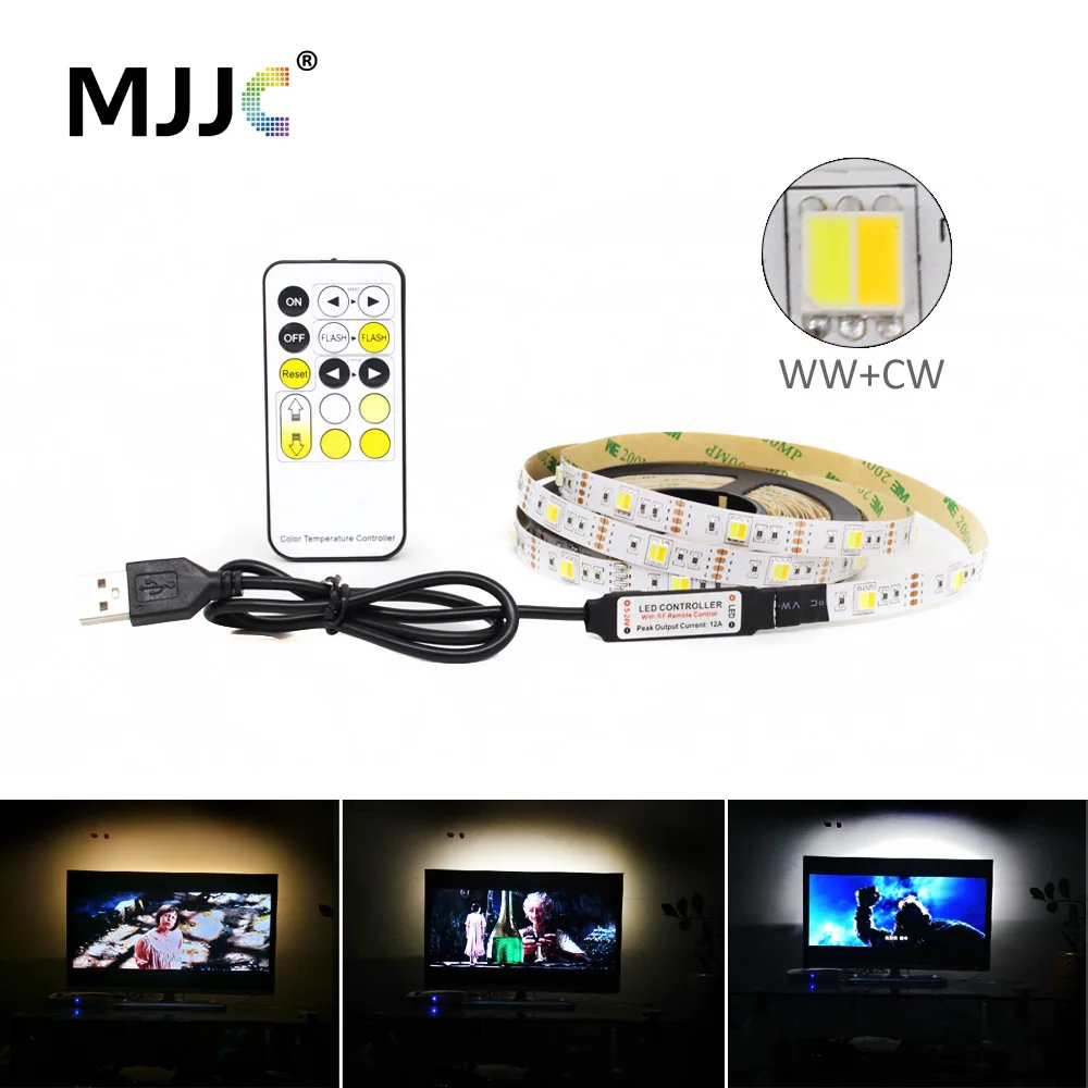 LED Strip Light CCT 5V USB Dimmable LED Stripe 5050 CW WW RF Remote Controller Adjustable PC Tape Tira USB Backlight TV Lighting