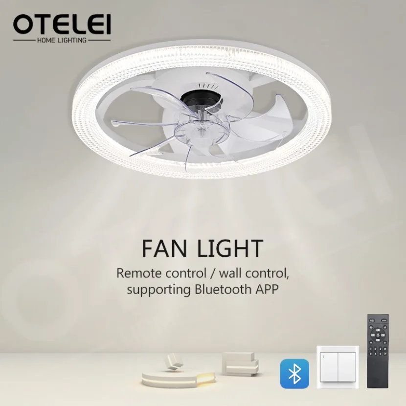 Smart LED Ceiling Fan Lamp 6 Speed Adjustable APP Remote Control Dimmable Light Indoor Fan Light for Bedroom Study Balcony Home