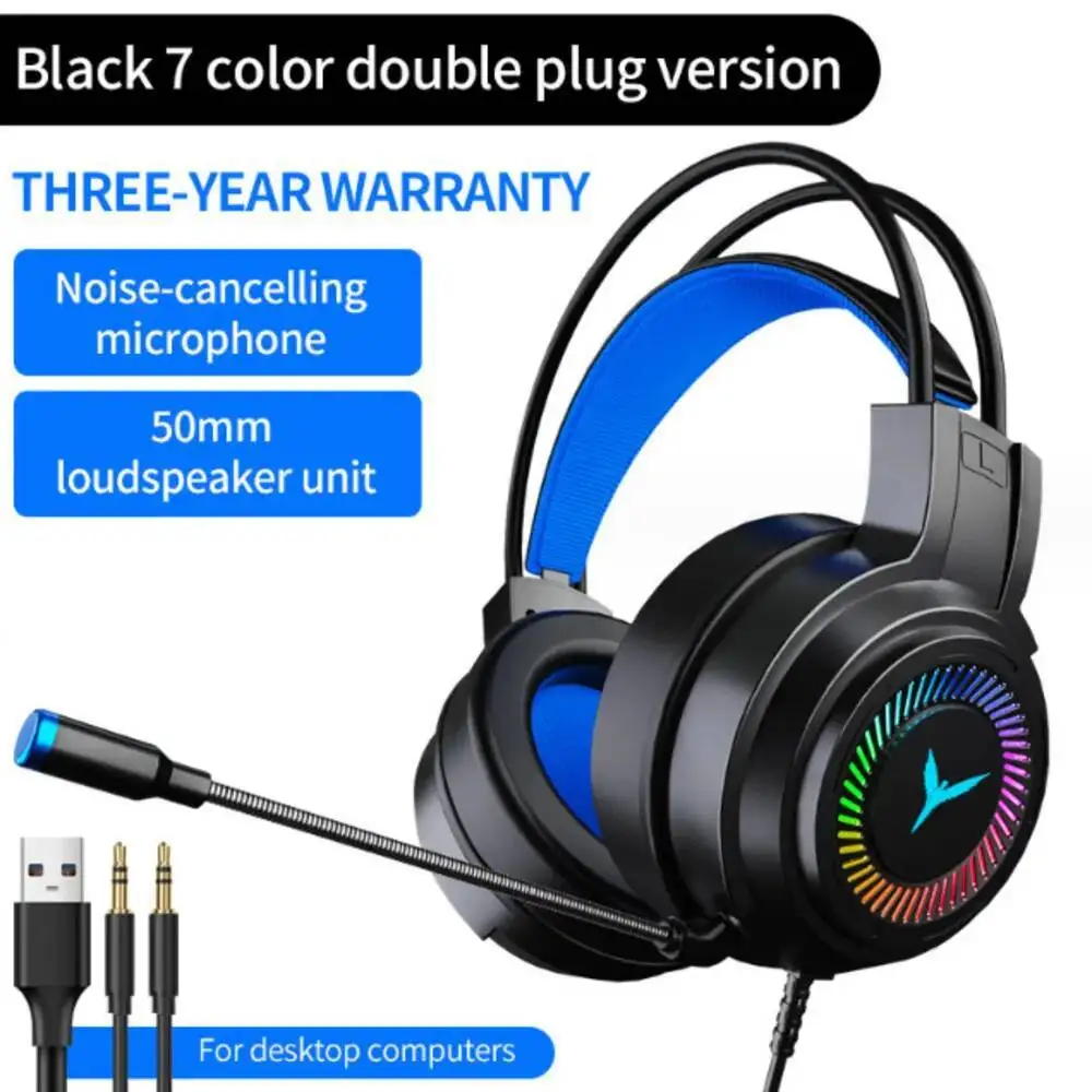 E-Sport Gaming Headset USB&3.5mm Channel Wired Gaming HeadPhone With Microphone Soundproofing Noise Reduction Over-ear Earphones