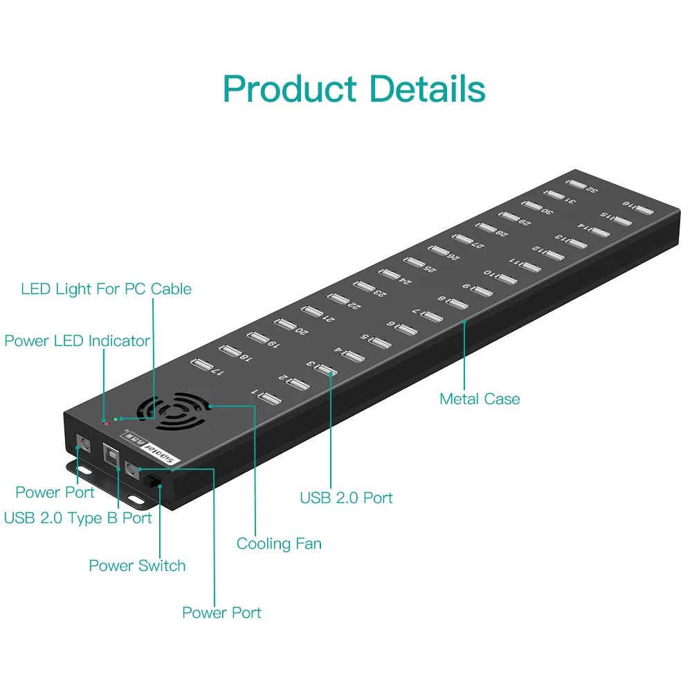 Sipolar A832 32 Port Usb 2.0 Hub Adapter Usb Charger for Gaming Keyboard  Tablet Charger Station