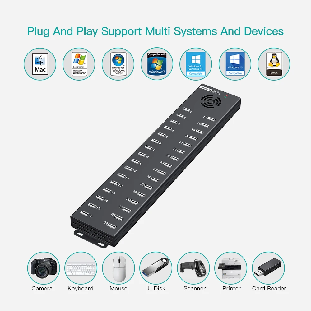 Sipolar A832 32 Port Usb 2.0 Hub Adapter Usb Charger for Gaming Keyboard  Tablet Charger Station