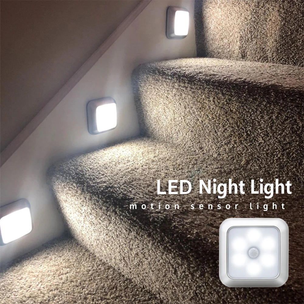 6 LED Under Cabinet Light PIR Motion Sensor Night Lamp for Toilet Living Room Children Bedroom Home Staircase Closet Night Light