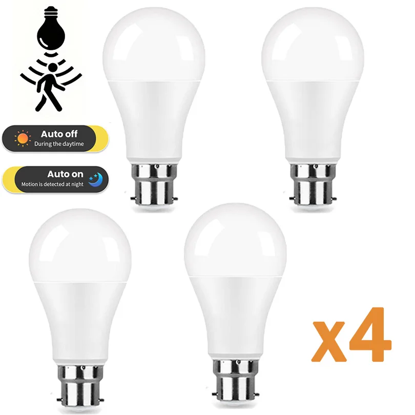 4PCS Radar Motion Sensor Led bulbs B22 LED Lampada Light Bulb 220V Smart Lamp Working in Night For Porch Stairs garage security