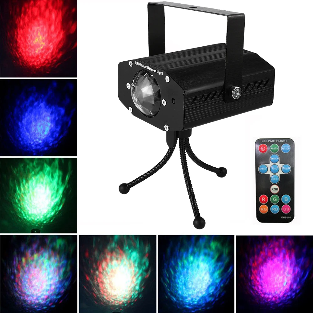 3X1W Wave Water Pattern Disco Stage Lighting Sound Activated 5W LED DJ Lamp Automatic Laser Projector Remote Control Party Light
