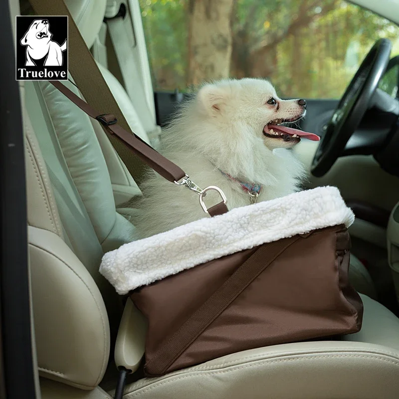 Truelove Foldable Dog Car Booster Seat, Waterproof Portable Travel Carrier Basket with Safety Seat Belt for Pet Road Trip