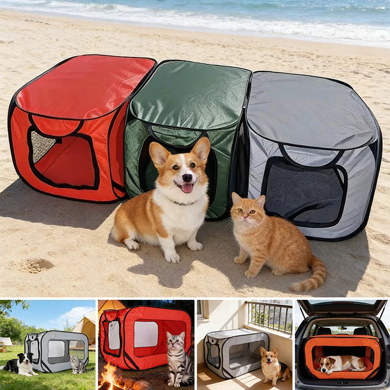 Portable Foldable Pet Carrier Bed Pop Up Design Waterproof Breathable Mesh Dog Tent for Car Trunk Travel Camping Outdoor Indoor