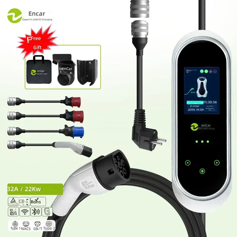 22kW EV Charger Type 2 Portable Electric Car Charging Station 32A IEC 62196-2 for Zencar EU Plug with Optional Adapters