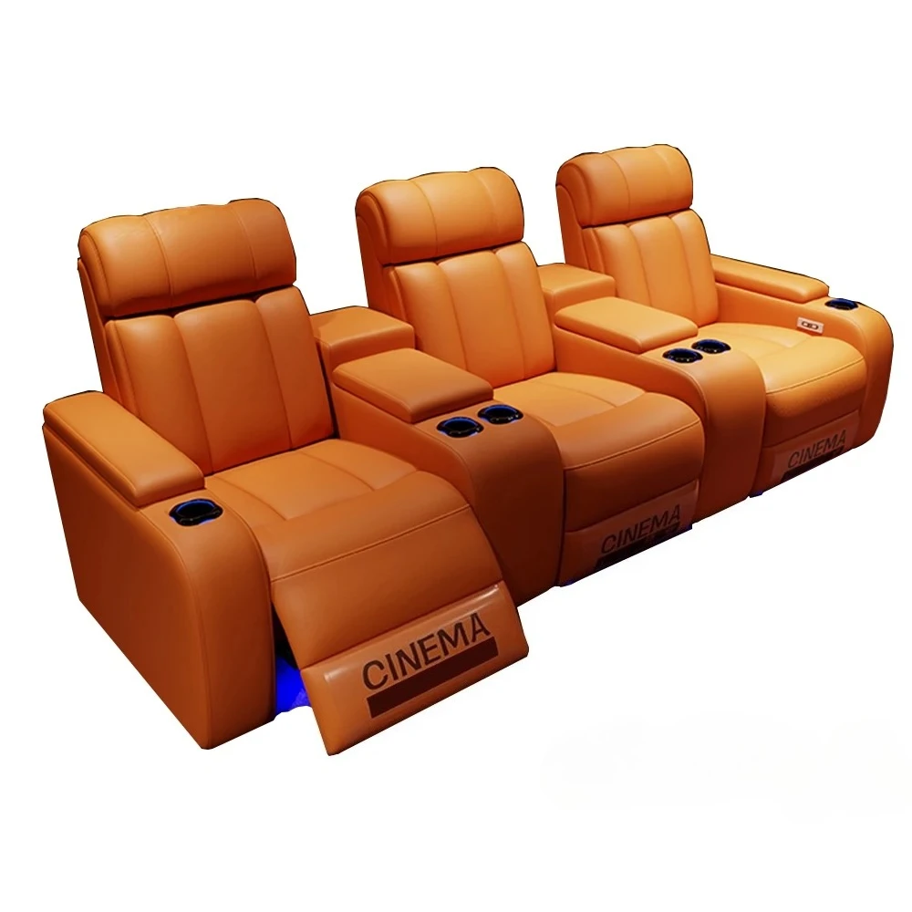 Luxury Electric Recliner Cinema Chairs with Cup Holders, Genuine Leather Upholstery, LED Lighting – Home Theater Seating