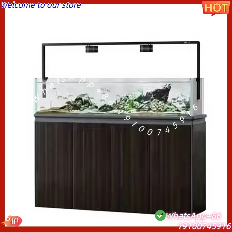 2026Hot QHS Series Square Stream Tank Four-Side Ultra-Clear Glass Eco Bottom Filtration LED Lighting Home Aquascape