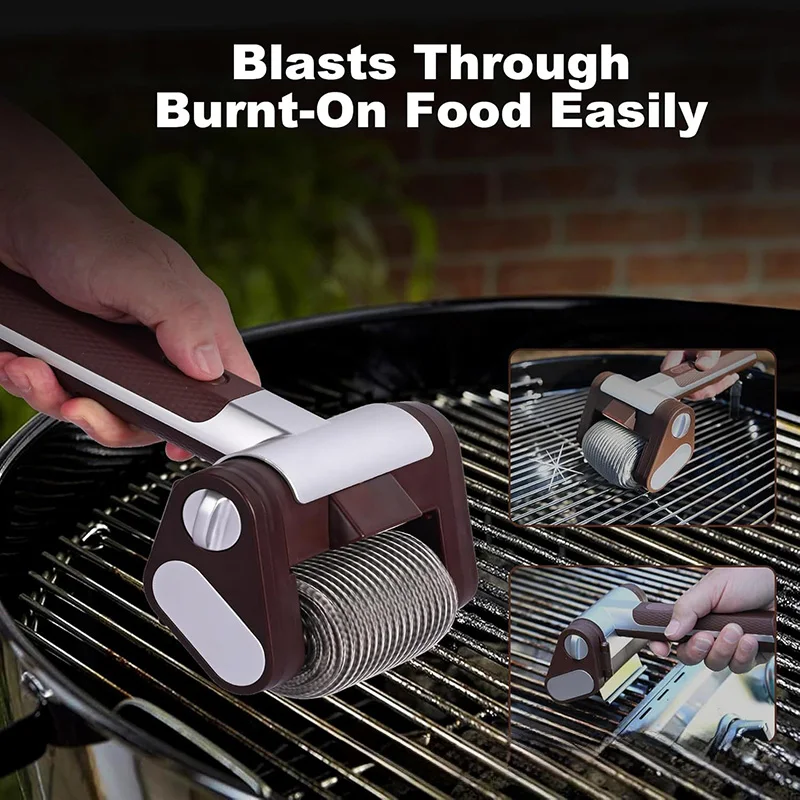 New Rechargeable Electric BBQ Grill Cleaner Brush with LED Lights Stainless Steel Replaceable Brush Heads Home Cleaning BBQ Tool