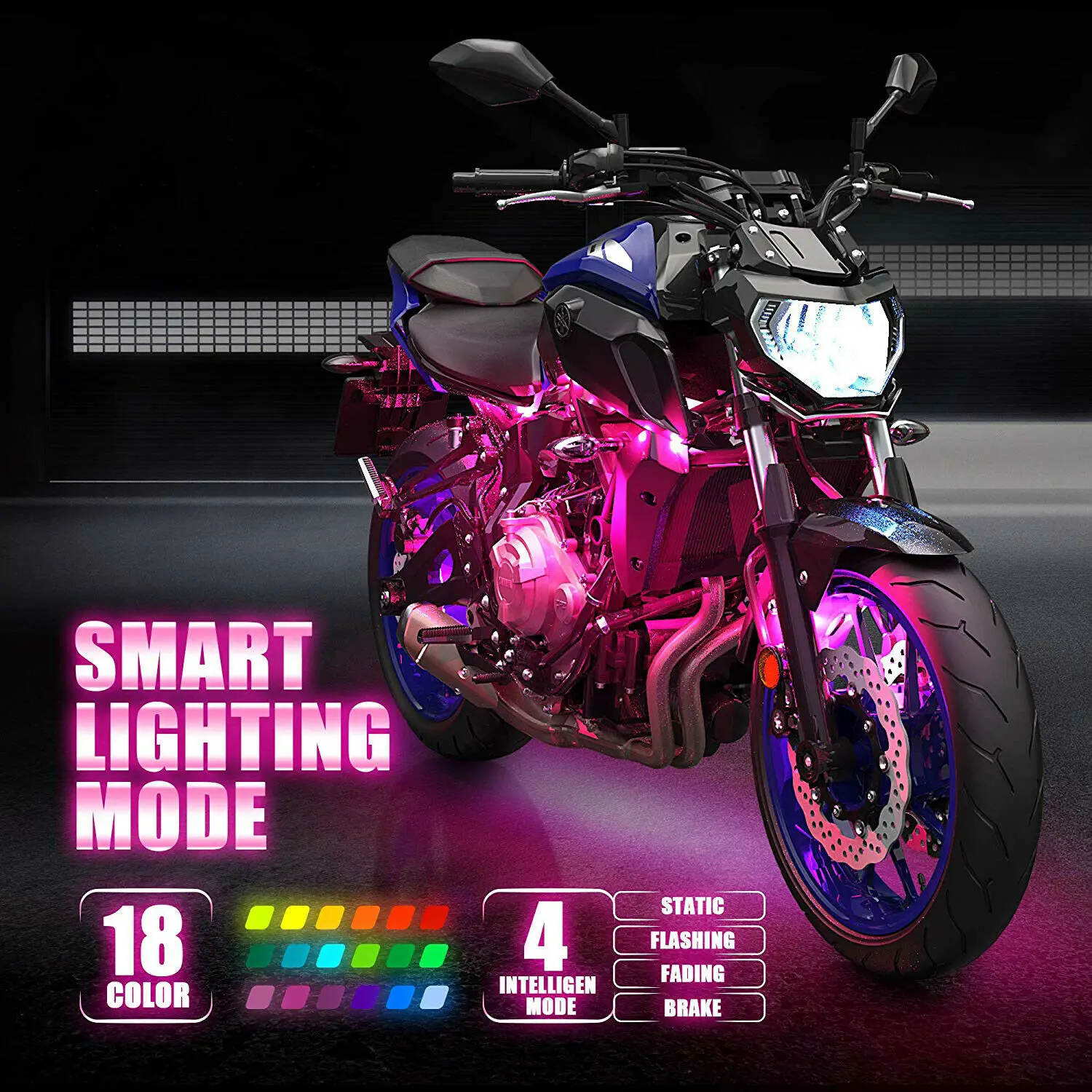 Car Motorcycle RGB LED Smart Brake Lights Atmosphere Light With Wireless Remote Control Moto Decorative Strip Lamp
