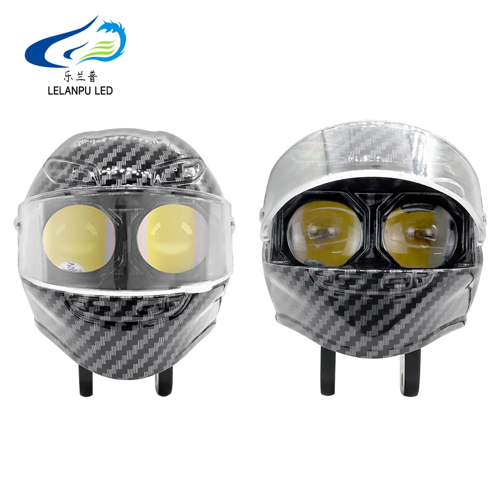 2PCS LED Headlight Modified Light Helmet Spotlights Dual Eye White Yellow Motorcycle Car 12/24V Electric Vehicle Truck Motorbike