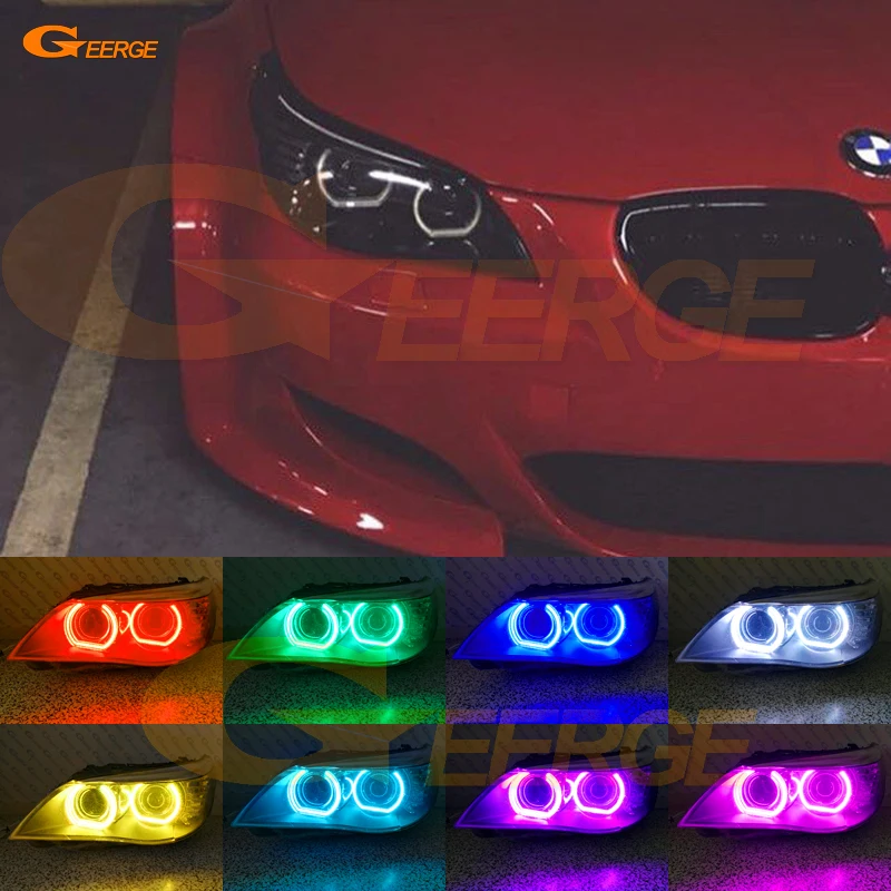 For BMW E60 E61 LCI M5 RF W/ Wireless Remote Bluetooth App Multi Color DTM Style RGB LED Angel Eyes Kit Halo Rings