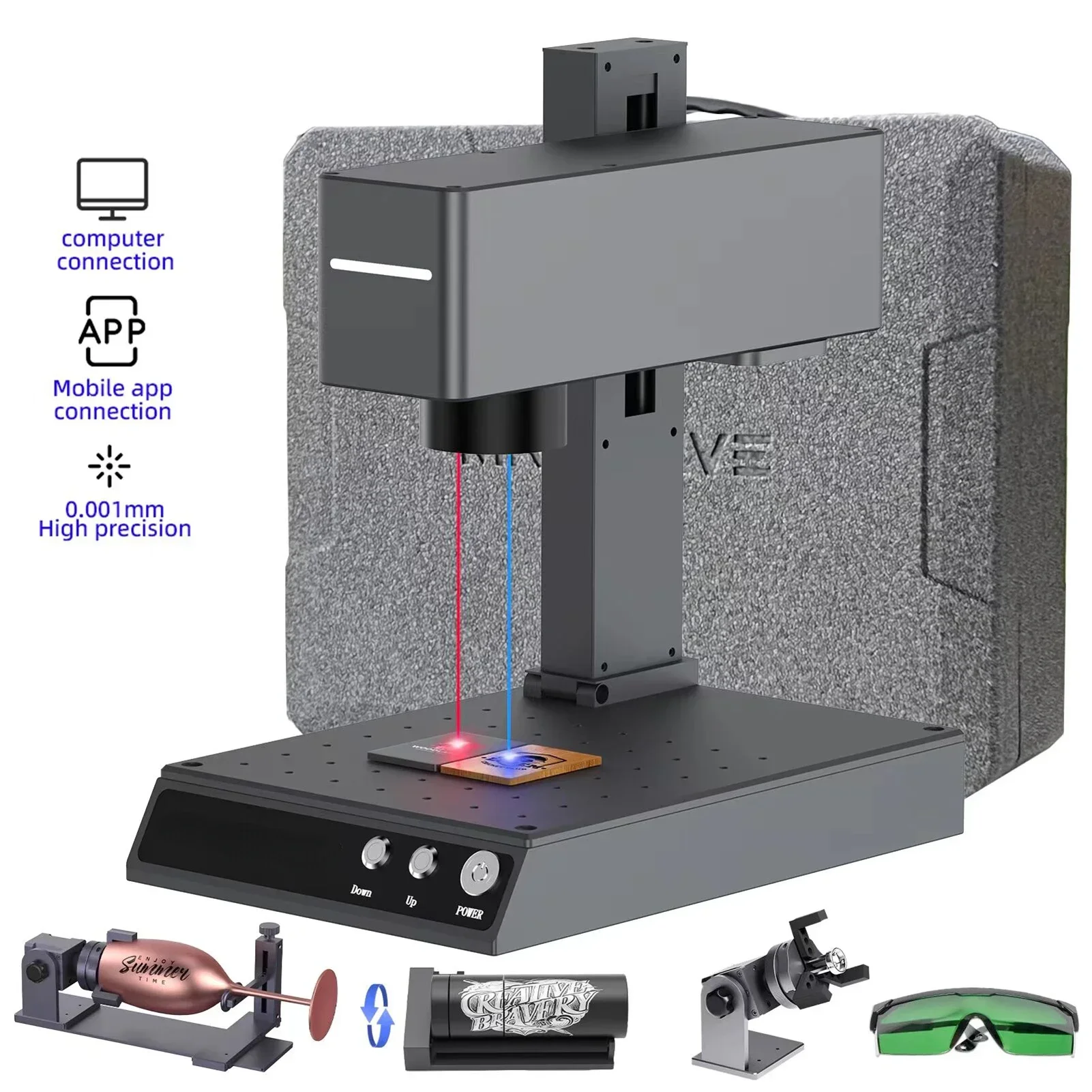 Hot SalesMR.CARVE M4 Pro Laser Engraver Infrared Laser Module 5W Blue Light With RT5 Rotary Roller& RF2 Ring Fixture Wireless