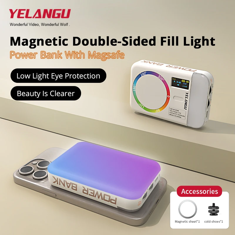 Magnetic Wireless Charging Double-Sided RGB Fill Light for Mobile Phone Shooting and Selfies