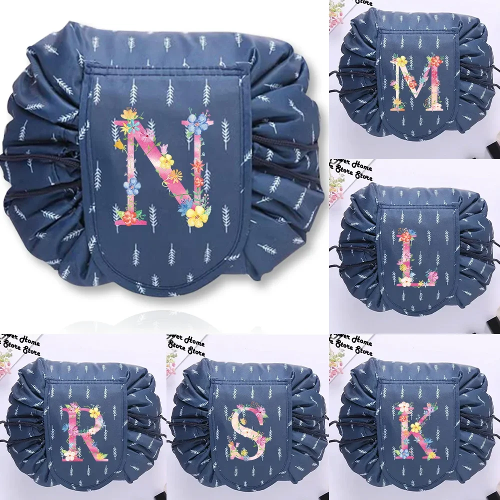 Makeup Pouch Women's Cosmetic Bag Portable Waterproof Drawstring Makeup Bag Print Pink Letter Series Travel Cosmetic Organizer
