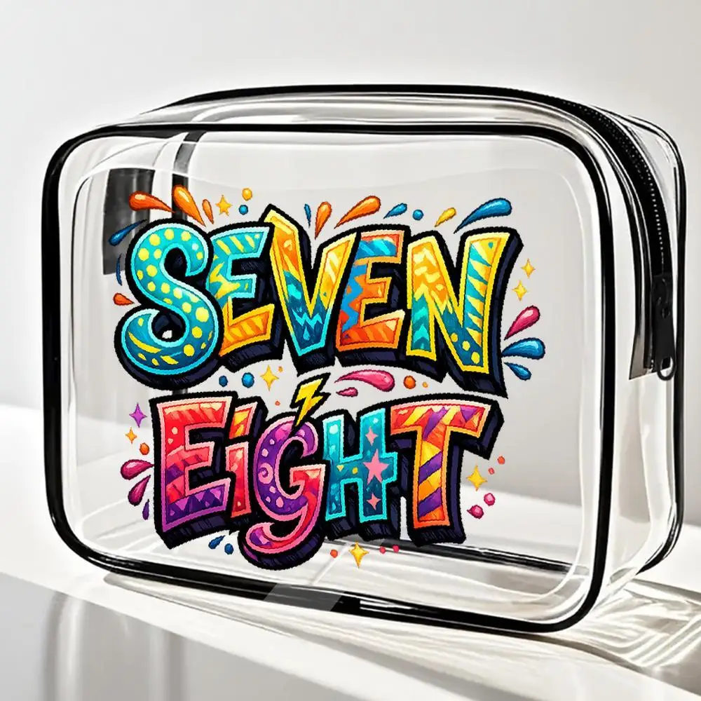 Travel Makeup Cases Colorful Graffiti Seven Eight Numbers Clear Cosmetic Bag Vibrant Bold Graffiti Style Zippered Portable Pouch