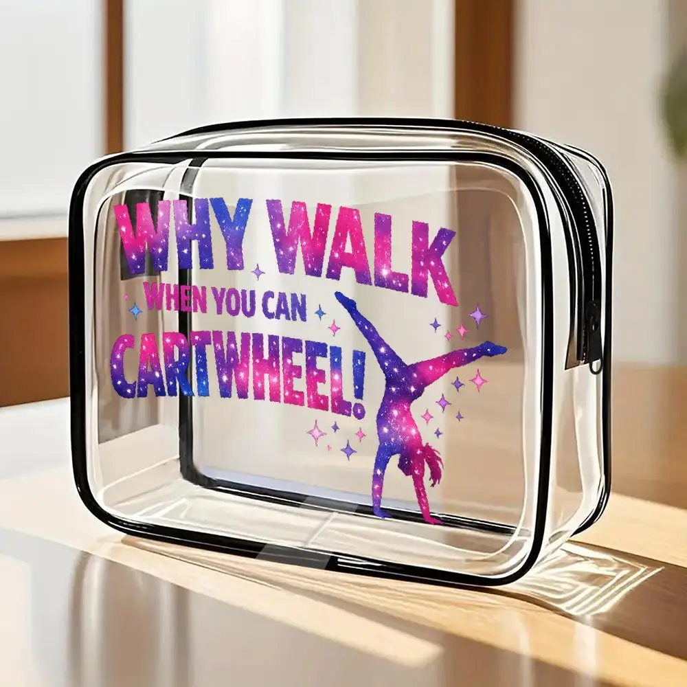 Gymnast Cartwheel Galaxy Sparkle Graphic Clear Zipper Makeup Bag Sparkly Cosmetic Toiletry Organizer Pouch Portable Travel Stor