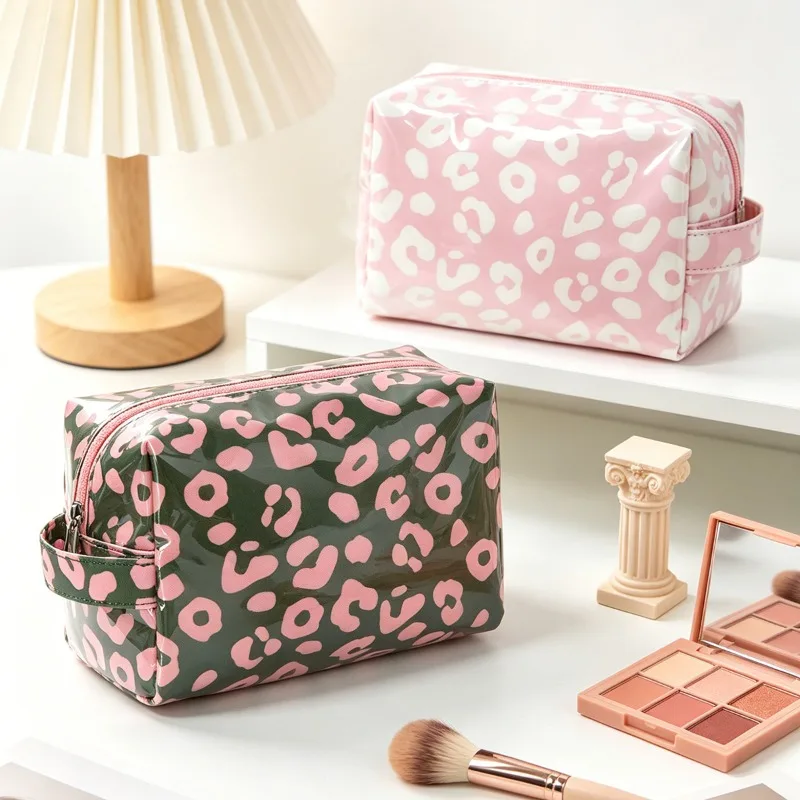 Fashion PVC Waterproof Makeup Bag Zipper Side Handle Cosmetic Organizer Pouch Travel Toiletry Storage Case Beauty for Women Girl