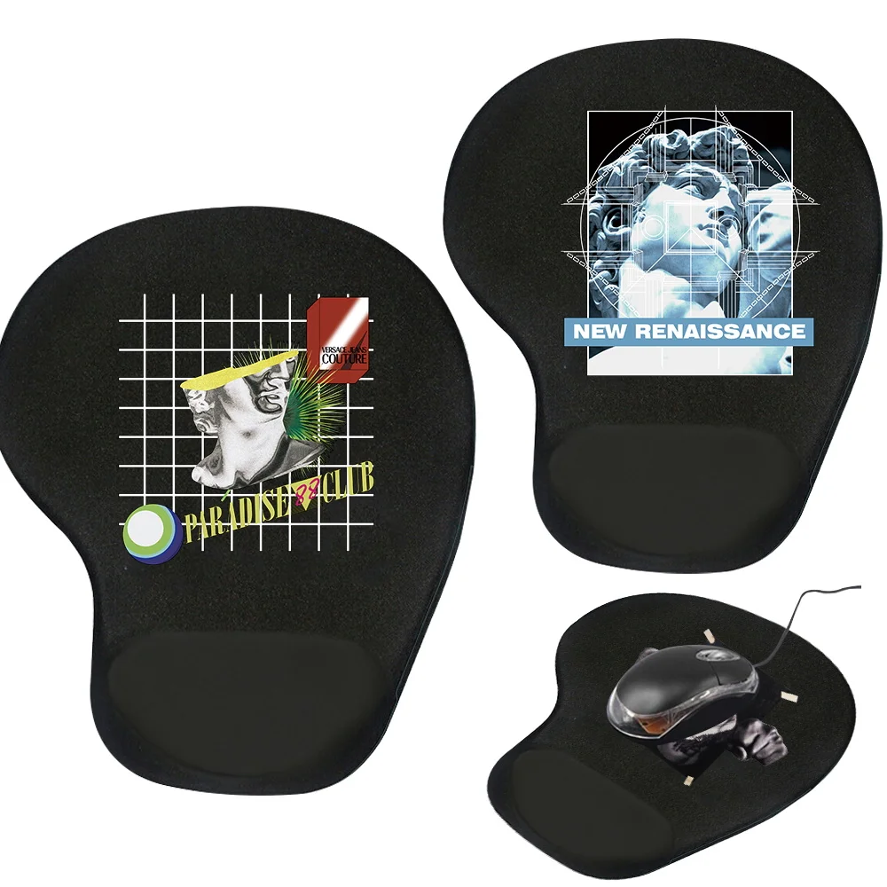 Black Mouse Pad Wrist Guard Wrist Guard Mouse Mat Ergonomic Computer Silicone Gaming Printing Sculpture Series Desk Mat