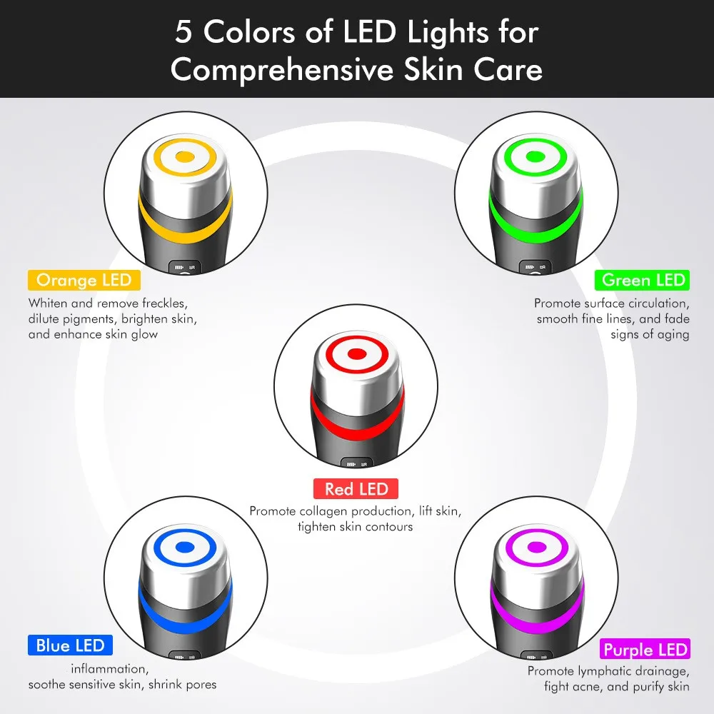 Multifunctional Skincare Device 5 Colors LED Light Face Lifting Massager Home Use Beauty Tool