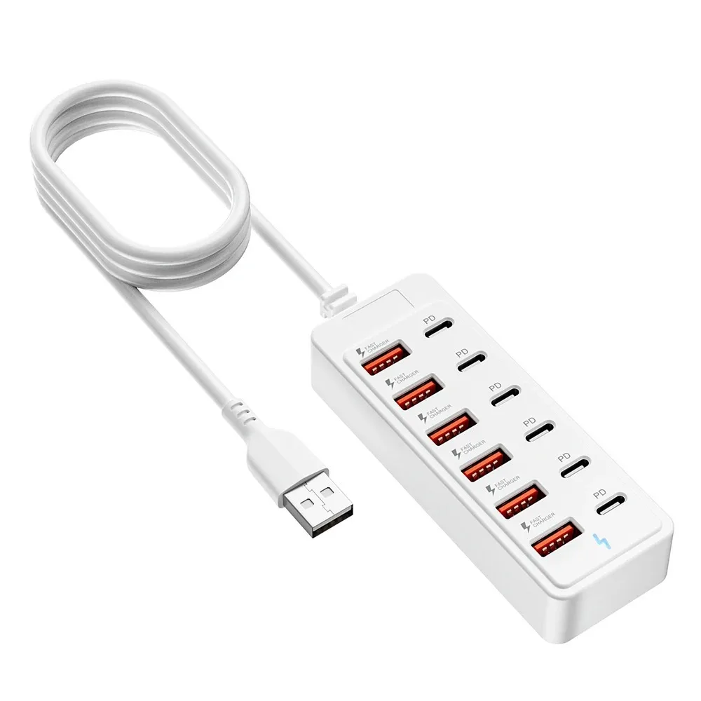 Portable Fast Charging USB Charger 12 in 1 USB Charging Station Type-C Multiple Ports USB Hub Office