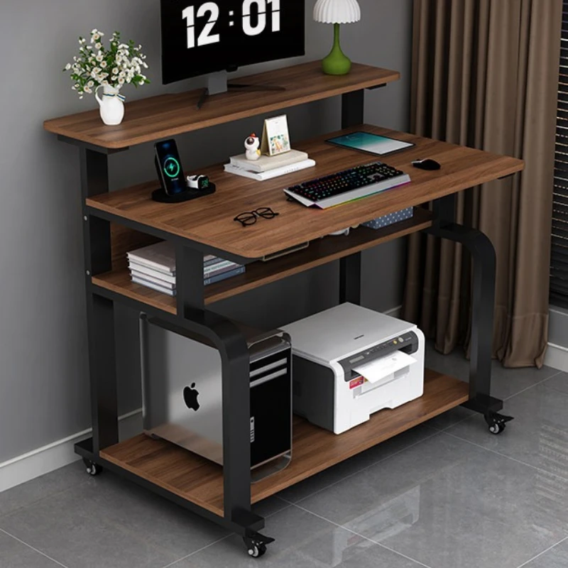 wood desktop computer desk wheeled movable small portable writing desk multi-layer design escritorio mesa de estudio furniture