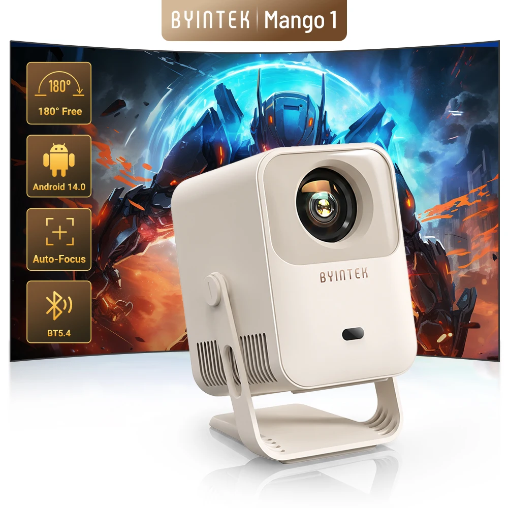 BYINTEK Mango1 4K Projector Compact LCD Projector 1G+8GB WiFi6 Auto Focus Auto Vertical Keystone Home Cinema Screen