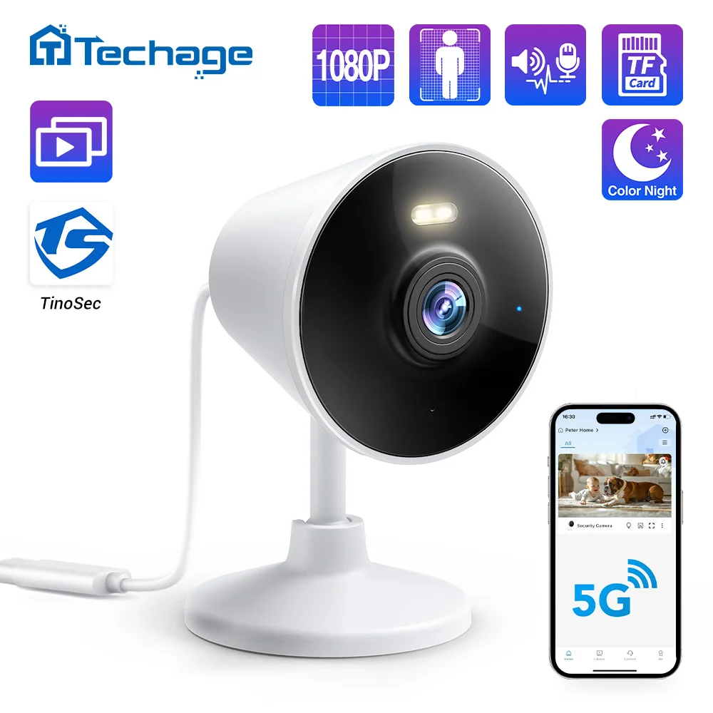 Techage 2MP HD 1080P Wireless IP Camera Mini Home WiFi Security Camera Two Way Audio Indoor Human Detection Support Alexa