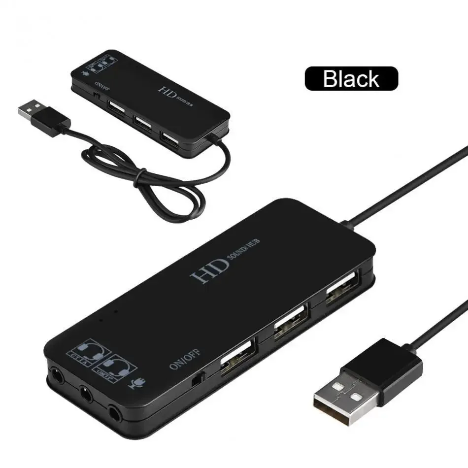 USB 2.0 Hub Audio Adapter External Stereo Sound Card With 3.5mm Jack Headphone Microphone For Windows Linux Laptop Desktop PC