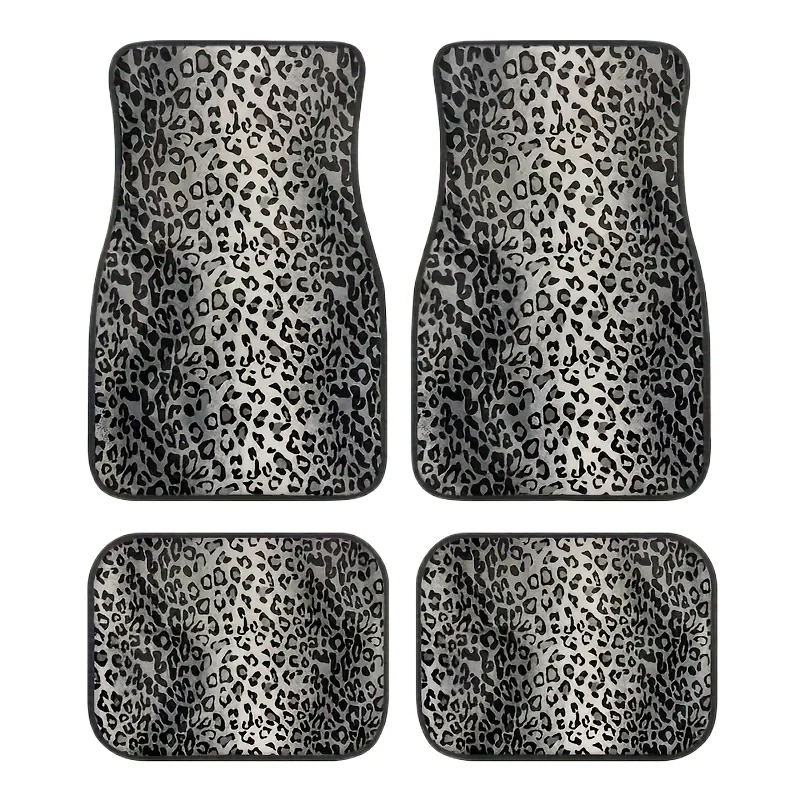 Luxury Leopard Print Car Floor Mats - Universal Fit, Durable Polyester Fiber, Elegant Interior Accessory for Front&Rear Seats